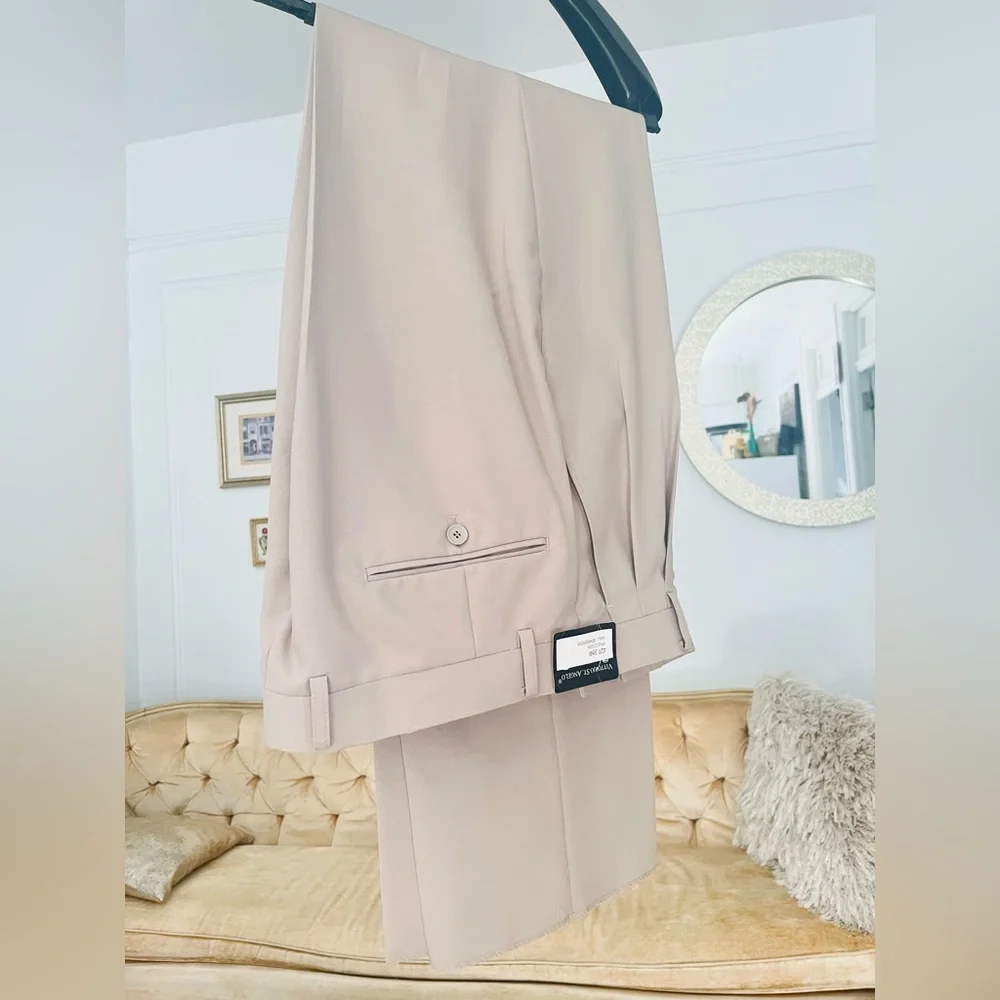 NEW Mens Vittorio St. Angelo Beige Cream 3 Button Suit Pants Size 42R 36W NWT